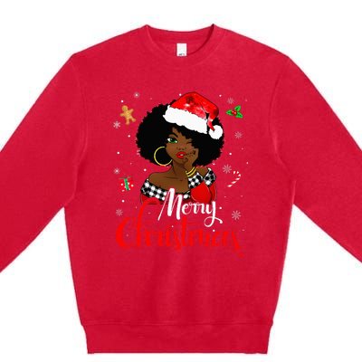 Black African American Melanin Christmas Santa Hat Xmas Premium Crewneck Sweatshirt