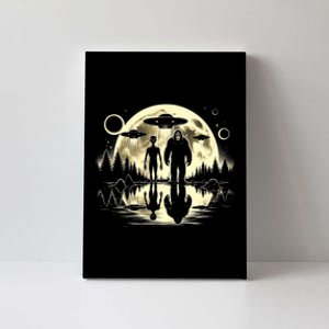 Bigfoot And Alien Moon Ufo Extraterrestrial Sasquatch Canvas