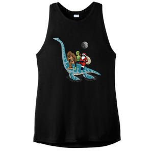 Bigfoot Alien And Santa Claus Riding Dinosaurs Christmas Gift Ladies PosiCharge Tri-Blend Wicking Tank