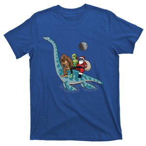 Bigfoot Alien And Santa Claus Riding Dinosaurs Christmas Gift T-Shirt