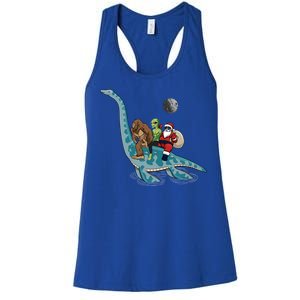 Bigfoot Alien And Santa Claus Riding Dinosaurs Christmas Gift Women's Racerback Tank