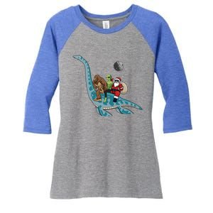 Bigfoot Alien And Santa Claus Riding Dinosaurs Christmas Gift Women's Tri-Blend 3/4-Sleeve Raglan Shirt