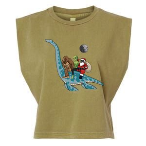 Bigfoot Alien And Santa Claus Riding Dinosaurs Christmas Gift Garment-Dyed Women's Muscle Tee