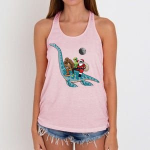 Bigfoot Alien And Santa Claus Riding Dinosaurs Christmas Gift Women's Knotted Racerback Tank