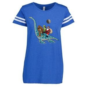 Bigfoot Alien And Santa Claus Riding Dinosaurs Christmas Gift Enza Ladies Jersey Football T-Shirt