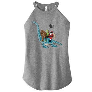 Bigfoot Alien And Santa Claus Riding Dinosaurs Christmas Gift Women's Perfect Tri Rocker Tank