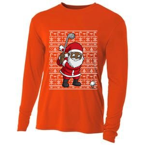 Black African American Santa Claus Golf Ugly Christmas Funny Gift Cooling Performance Long Sleeve Crew