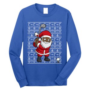 Black African American Santa Claus Golf Ugly Christmas Funny Gift Long Sleeve Shirt