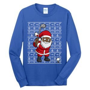 Black African American Santa Claus Golf Ugly Christmas Funny Gift Tall Long Sleeve T-Shirt