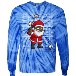 Black African American Santa Claus Golf Ugly Christmas Funny Gift Tie-Dye Long Sleeve Shirt