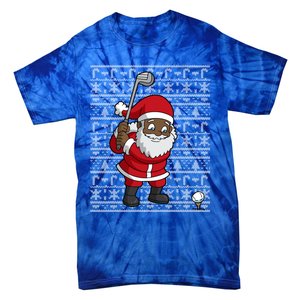 Black African American Santa Claus Golf Ugly Christmas Funny Gift Tie-Dye T-Shirt