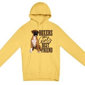 Boxers Are A Girl Best Friend Funny Dog Boxer Mom Premium Pullover Hoodie