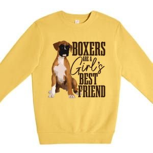 Boxers Are A Girl Best Friend Funny Dog Boxer Mom Premium Crewneck Sweatshirt