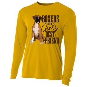 Boxers Are A Girl Best Friend Funny Dog Boxer Mom Cooling Performance Long Sleeve Crew