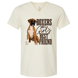 Boxers Are A Girl Best Friend Funny Dog Boxer Mom V-Neck T-Shirt