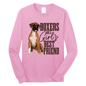 Boxers Are A Girl Best Friend Funny Dog Boxer Mom Long Sleeve Shirt