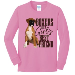 Boxers Are A Girl Best Friend Funny Dog Boxer Mom Kids Long Sleeve Shirt