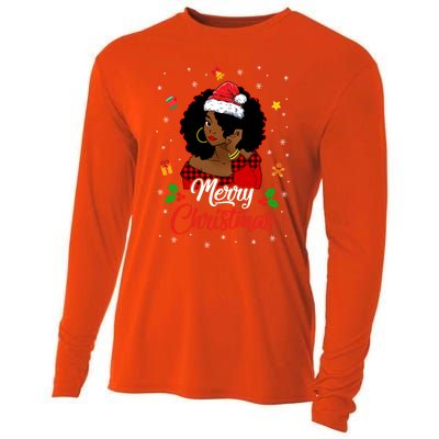 Black African American Melanin Christmas Santa Hat Meaningful Gift Cooling Performance Long Sleeve Crew