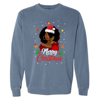 Black African American Melanin Christmas Santa Hat Meaningful Gift Garment-Dyed Sweatshirt