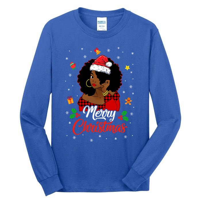 Black African American Melanin Christmas Santa Hat Meaningful Gift Tall Long Sleeve T-Shirt