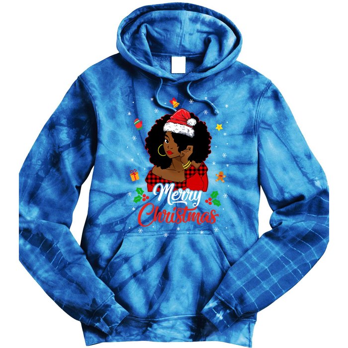 Black African American Melanin Christmas Santa Hat Meaningful Gift Tie Dye Hoodie