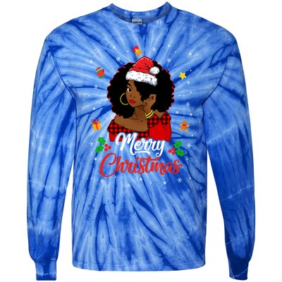 Black African American Melanin Christmas Santa Hat Meaningful Gift Tie-Dye Long Sleeve Shirt