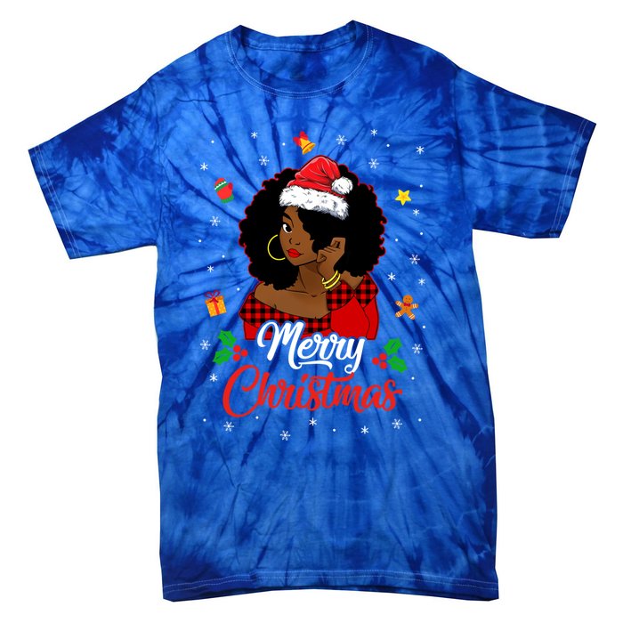 Black African American Melanin Christmas Santa Hat Meaningful Gift Tie-Dye T-Shirt