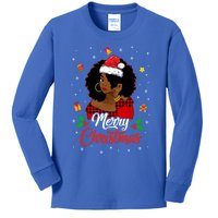 Black African American Melanin Christmas Santa Hat Meaningful Gift Kids Long Sleeve Shirt