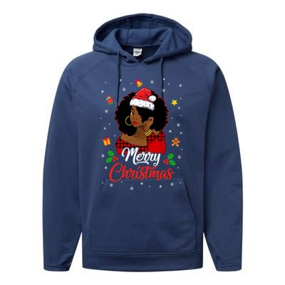 Black African American Melanin Christmas Santa Hat Meaningful Gift Performance Fleece Hoodie