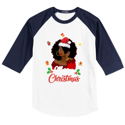 Black African American Melanin Christmas Santa Hat Meaningful Gift Baseball Sleeve Shirt