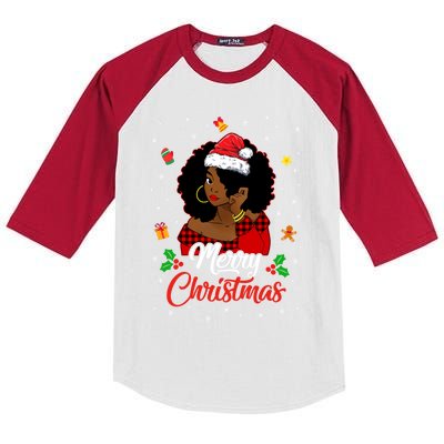 Black African American Melanin Christmas Santa Hat Meaningful Gift Kids Colorblock Raglan Jersey