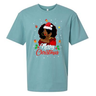 Black African American Melanin Christmas Santa Hat Meaningful Gift Sueded Cloud Jersey T-Shirt