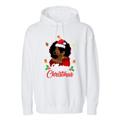 Black African American Melanin Christmas Santa Hat Meaningful Gift Garment-Dyed Fleece Hoodie