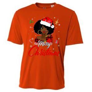 Black African American Melanin Christmas Santa Hat Xmas Gift Cooling Performance Crew T-Shirt