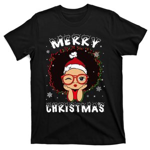 Black African American Girl Santa Hat Christmas Melanin T-Shirt