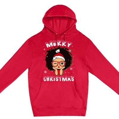 Black African American Girl Santa Hat Christmas Melanin Premium Pullover Hoodie