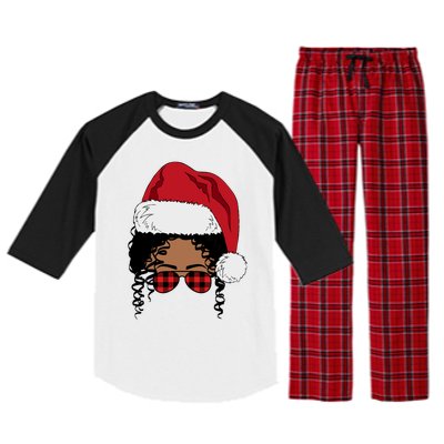 Black African American Santa Afro Christmas Melanin Buffalo Cool Gift Raglan Sleeve Pajama Set