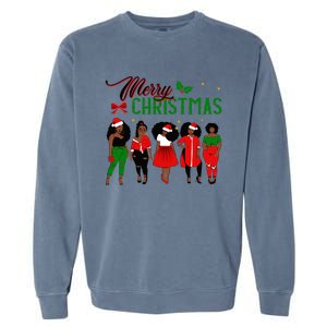 Black African American Santa Christmas Melanin Great Gift Garment-Dyed Sweatshirt