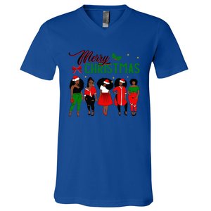 Black African American Santa Christmas Melanin Great Gift V-Neck T-Shirt