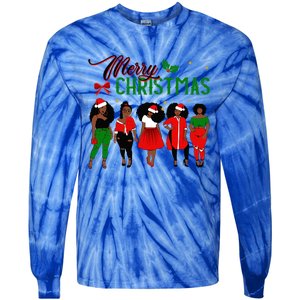 Black African American Santa Christmas Melanin Great Gift Tie-Dye Long Sleeve Shirt