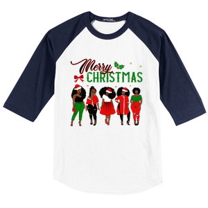 Black African American Santa Christmas Melanin Great Gift Baseball Sleeve Shirt