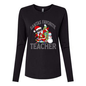 Black African American Santa Favorite Teacher Ugly Christmas Cute Gift Womens Cotton Relaxed Long Sleeve T-Shirt