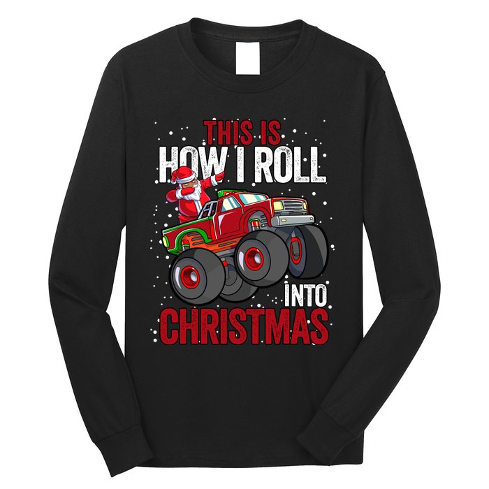 Black African American Santa Claus Monster Truck Christmas Long Sleeve Shirt