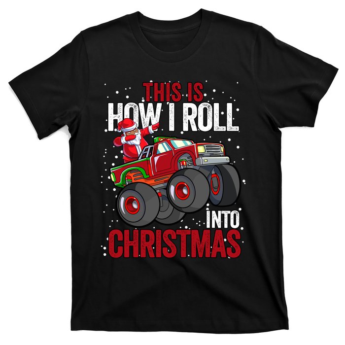 Black African American Santa Claus Monster Truck Christmas T-Shirt