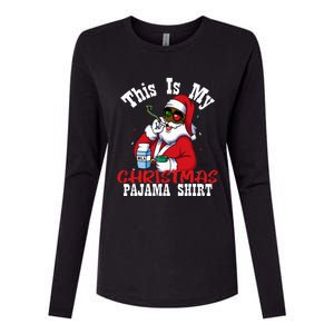 Black African American Santa Claus Christmas Pajamas 2023 Womens Cotton Relaxed Long Sleeve T-Shirt