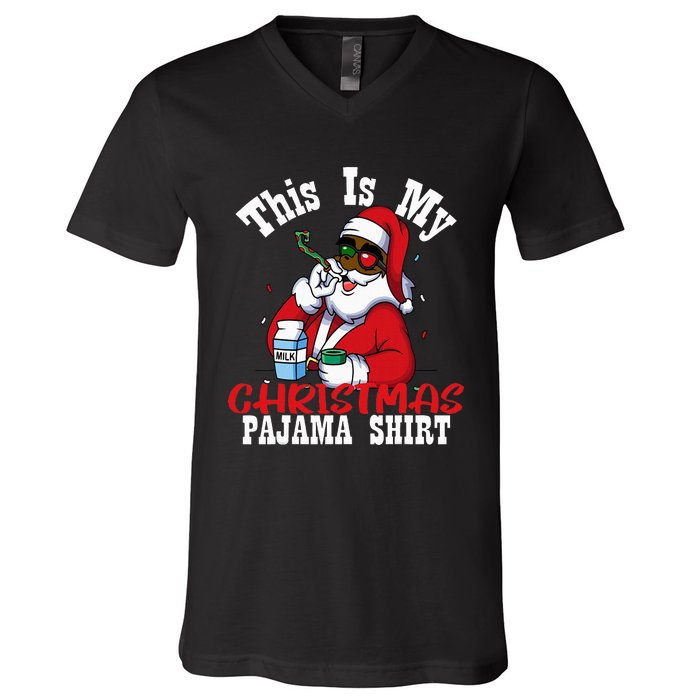 Black African American Santa Claus Christmas Pajamas 2023 V-Neck T-Shirt