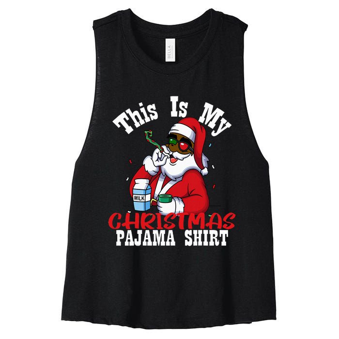 Black African American Santa Claus Christmas Pajamas 2023 Women's Racerback Cropped Tank