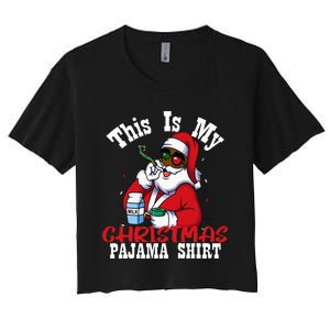 Black African American Santa Claus Christmas Pajamas 2023 Women's Crop Top Tee