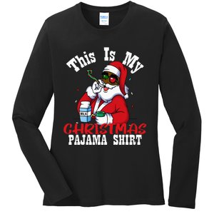 Black African American Santa Claus Christmas Pajamas 2023 Ladies Long Sleeve Shirt