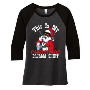 Black African American Santa Claus Christmas Pajamas 2023 Women's Tri-Blend 3/4-Sleeve Raglan Shirt